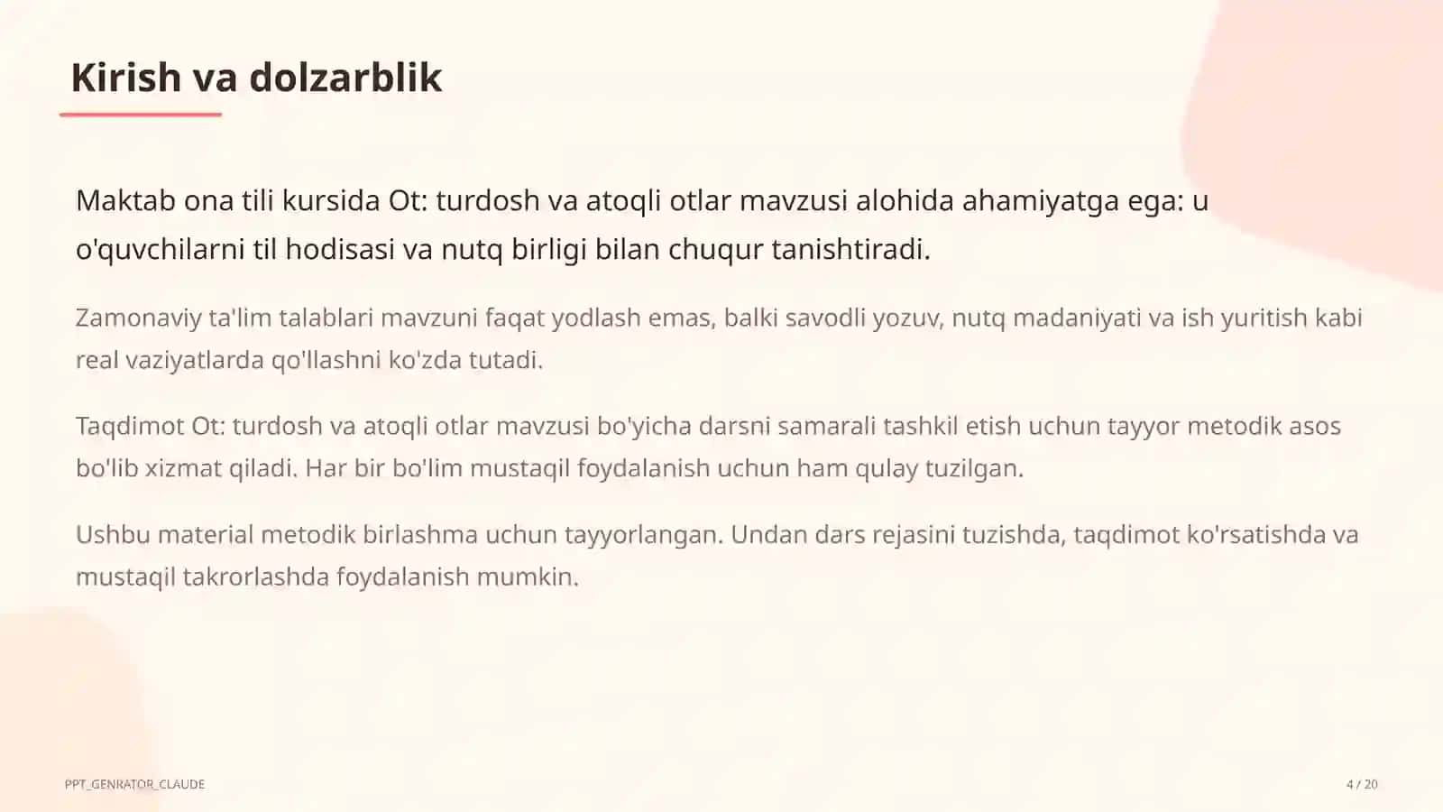 Ona tili (5–11) — metodik birlashma uchun 4