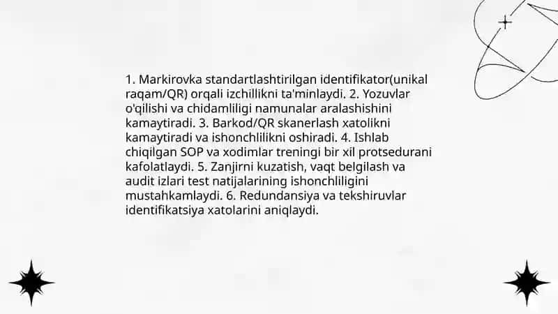 Markirovka va namunalarni to'g'ri identifikatsiyalash 4