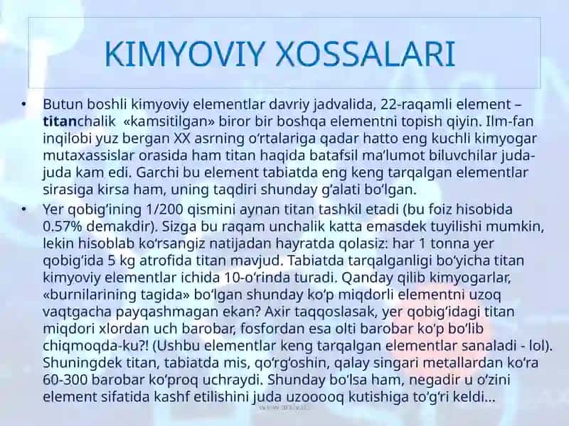 Titan elementi haqida umumiy ma'lumot 4