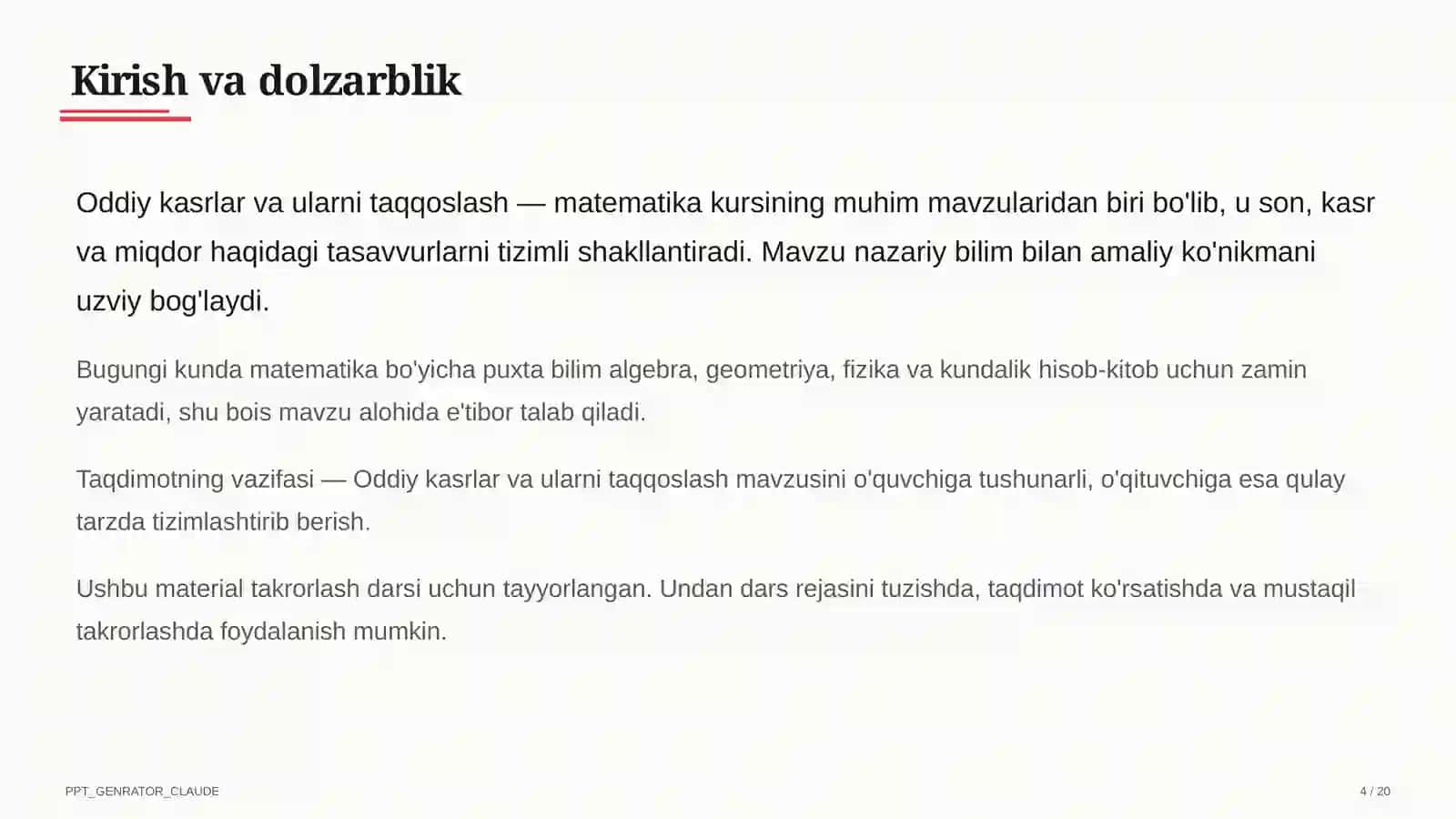 Oddiy kasrlar va ularni taqqoslash (5-sinf) 4