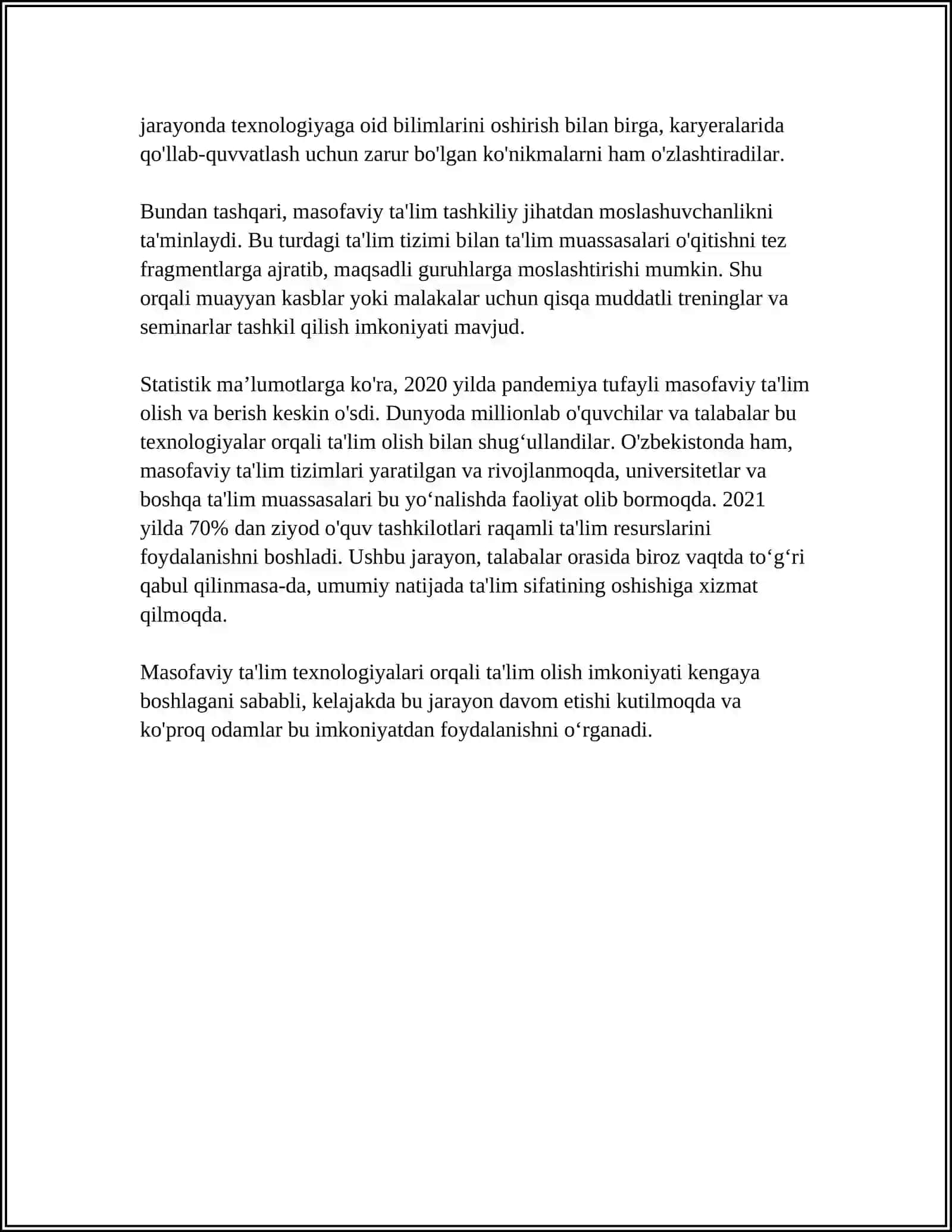MASOFAVIY TAʼLIM TEXNOLOGIYASI REFERAT 4