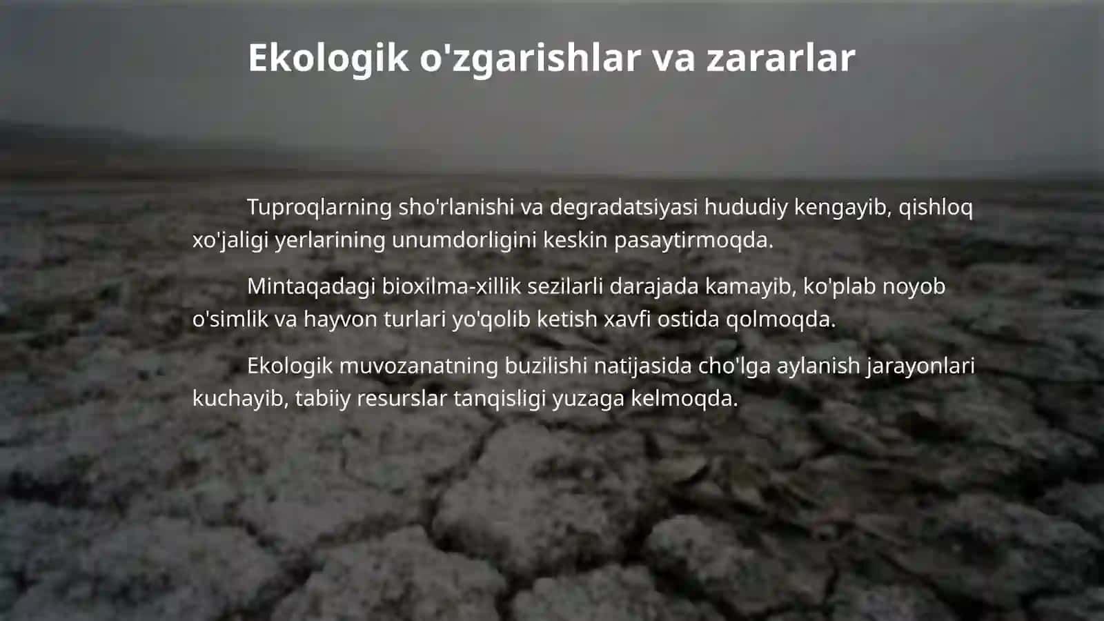 Orol dengizi Fojeasining ekologik va ijtimoiy iqtisodiy oqibatlari 4