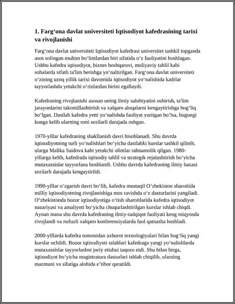 FARG‘ONA DAVLAT UNIVERSITETI IQTISODIYOT KAFEDRASI MUSTAQIL ISH 4