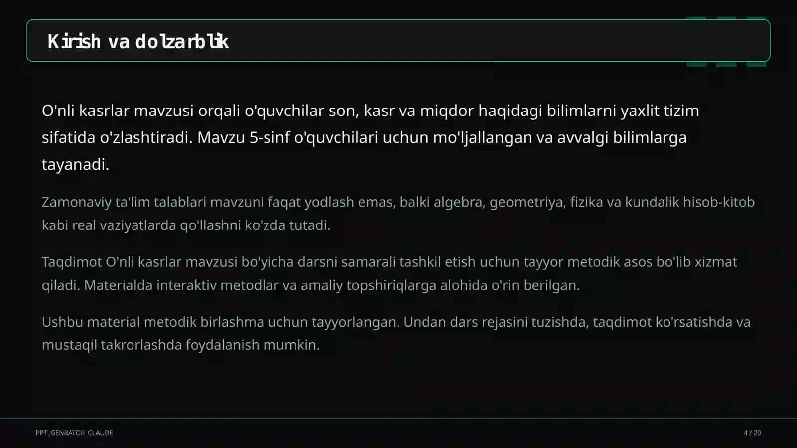 O'nli kasrlar (5-sinf) 4