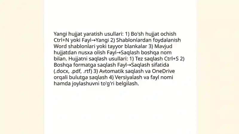 Matnli ma’lumotlami qayta ishlash. Word dasturi. Formatlash, tahrirlash va chop etish. Shablonlar asosida so‘rovnoma blankalarini tayyorlash 4