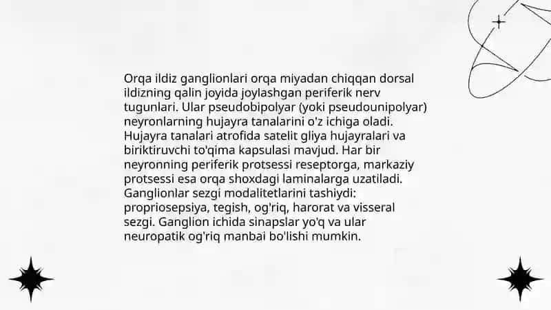 Sezuvchi nerv tugunlari. Orqa miya 4