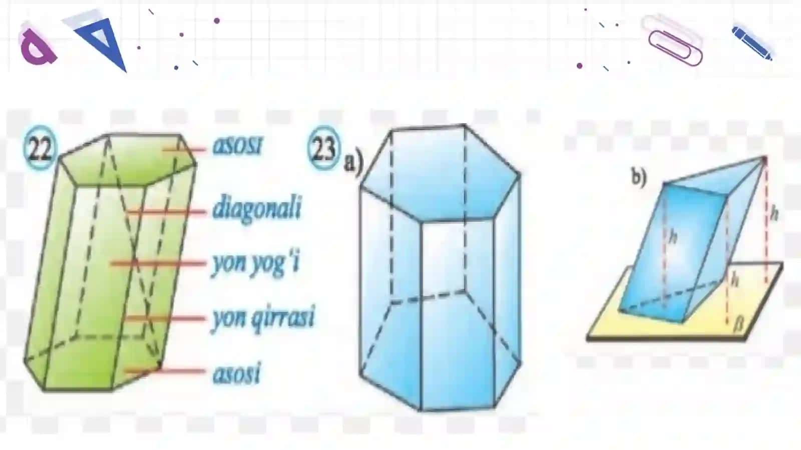Prizma,  tog'ri burchakli parallelopiped, piramida 4