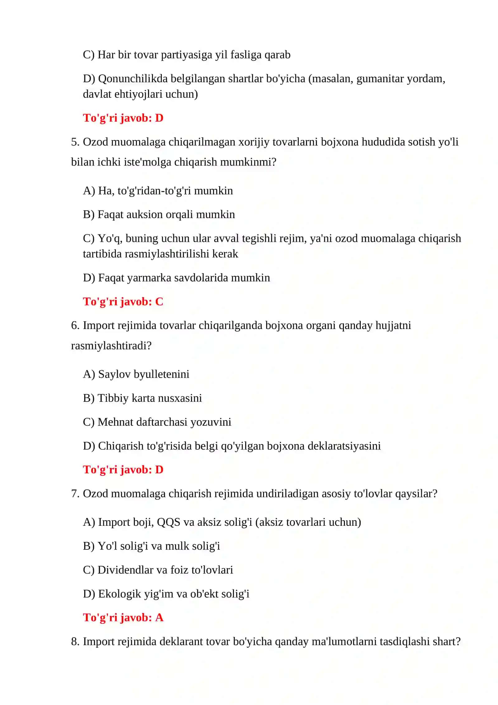 TRANZIT BOJXONA REJIMI TESTLARI 4