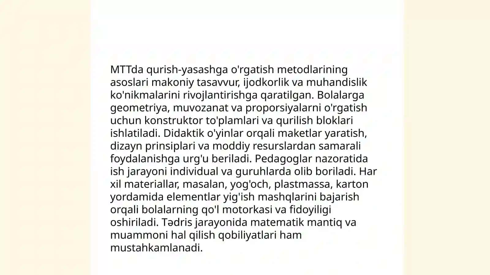 MTT ning turli yosh guruhlarida qurish-yasashga õrgatish metodlari 4