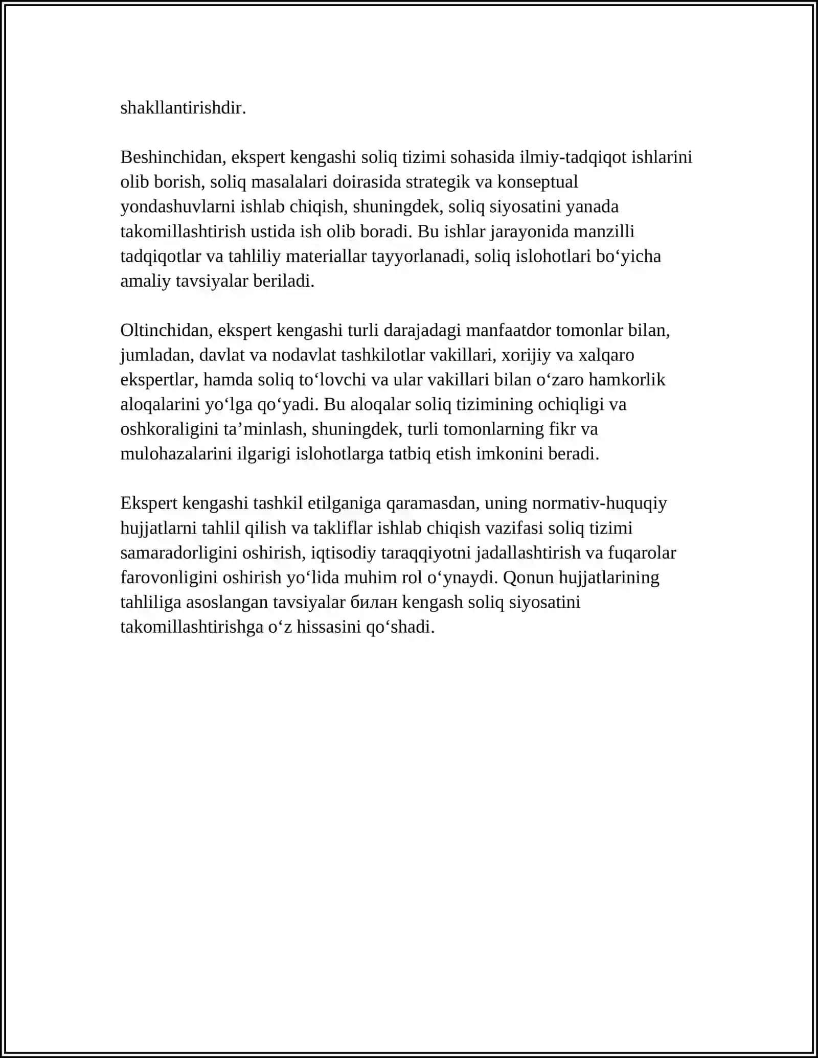 O'ZBEKISTON SOLIQ MASLAHATCHILARI PALATASI NNT HUZURIDAFI EKSPERT KENGASHINING ASOSIY VAZIFALARI VA FUNKSIYALARI 4