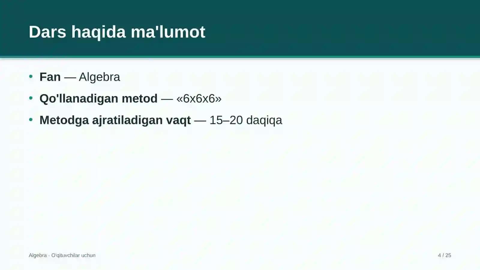 algebra darslarida 6x6x6 metodidan foydalanish 4803 4