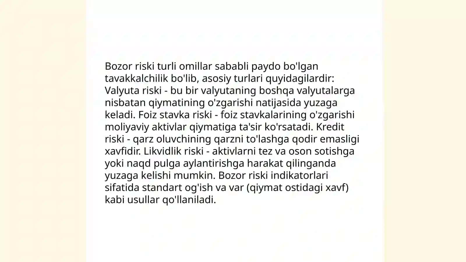 Moliya bozori risklar mohiyati, asosiy turlari va baxolash usullari 4