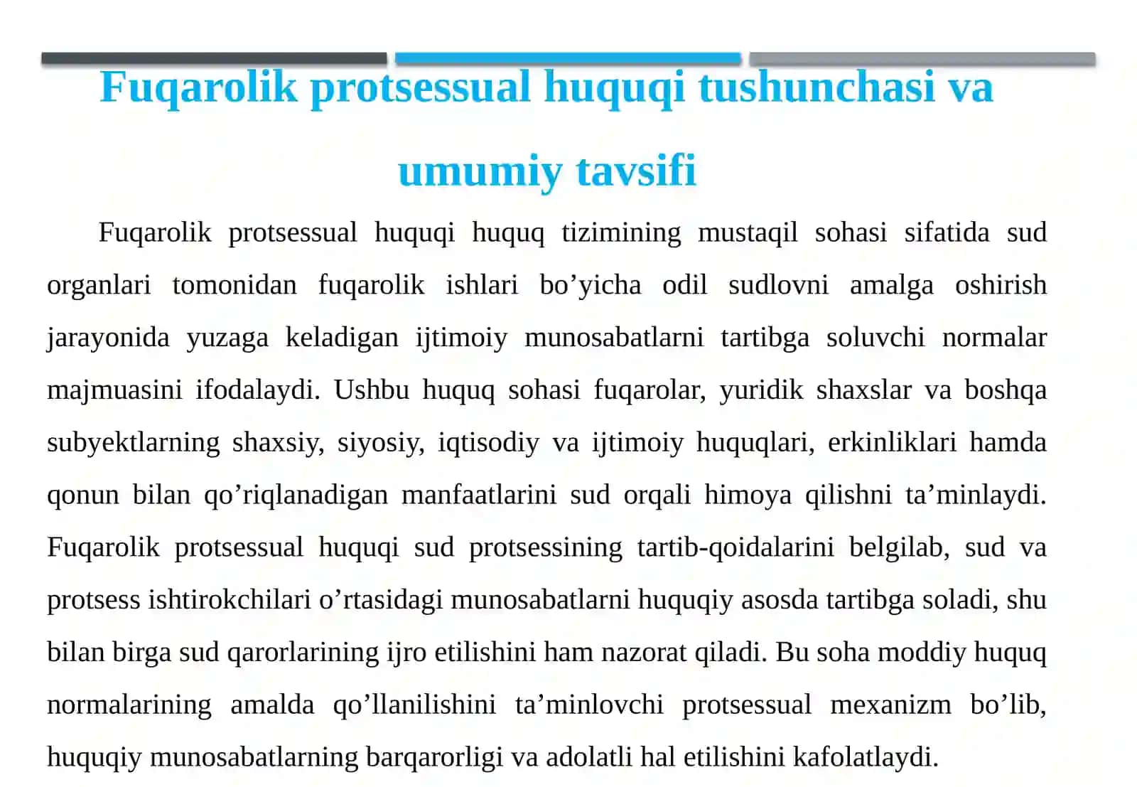 FUQAROLIK PROTSESSUAL HUQUQI TUSHUNCHASI, TIZIMI, MANBALARI 4