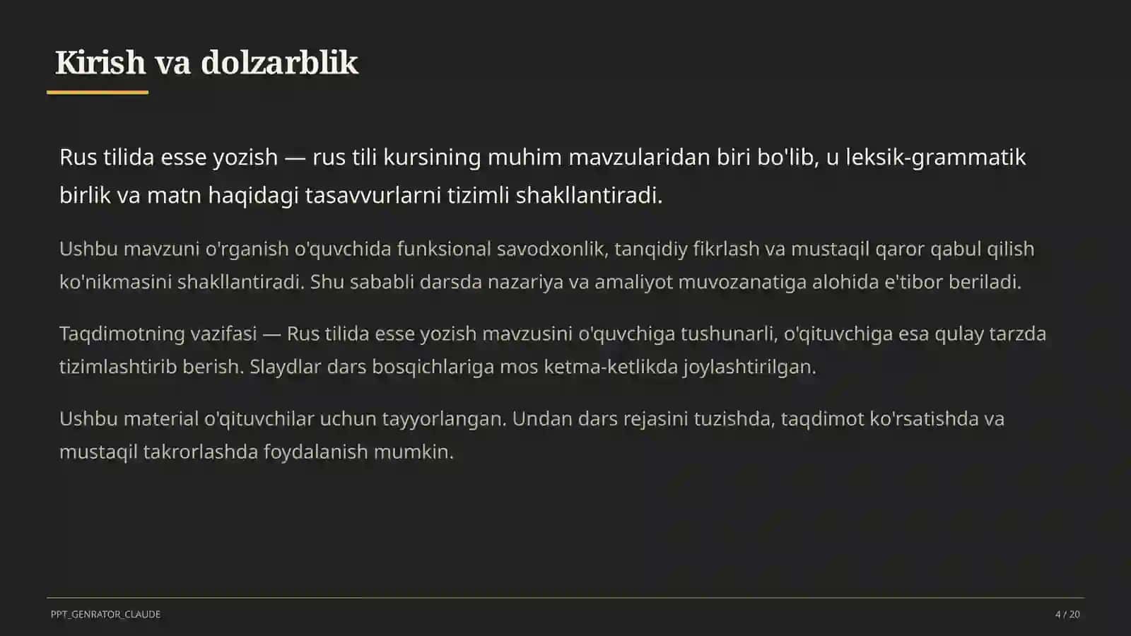 Rus tilida esse yozish (11-sinf) 4