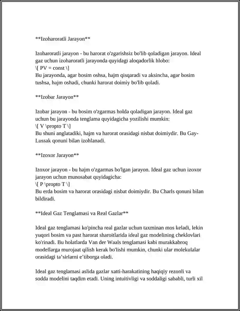 IDEAL GAZ QONUNLARI. IZAJARAYONLAR 4