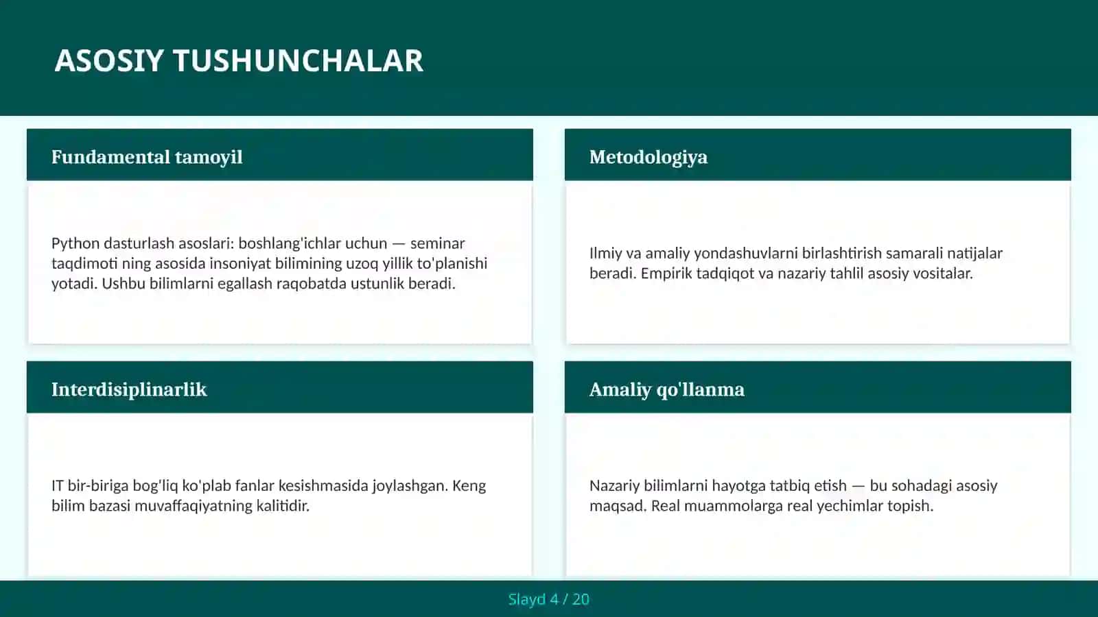 Python dasturlash asoslari: boshlang'ichlar uchun — seminar taqdimoti 4