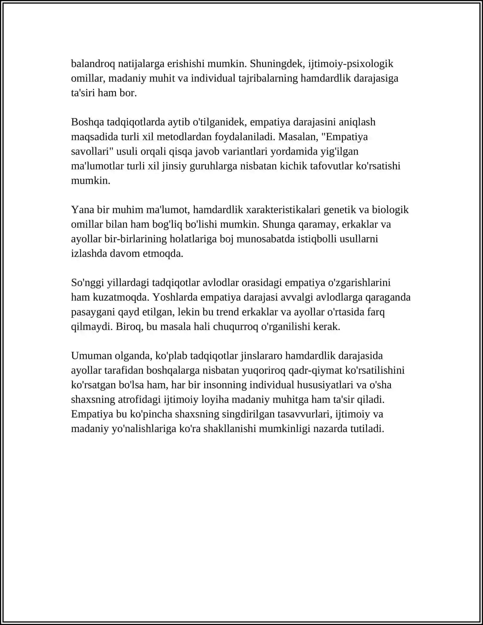 AYOL VA ERKAKLARNING EMPATIYASI:TADQIQOT NATIJALARI 4