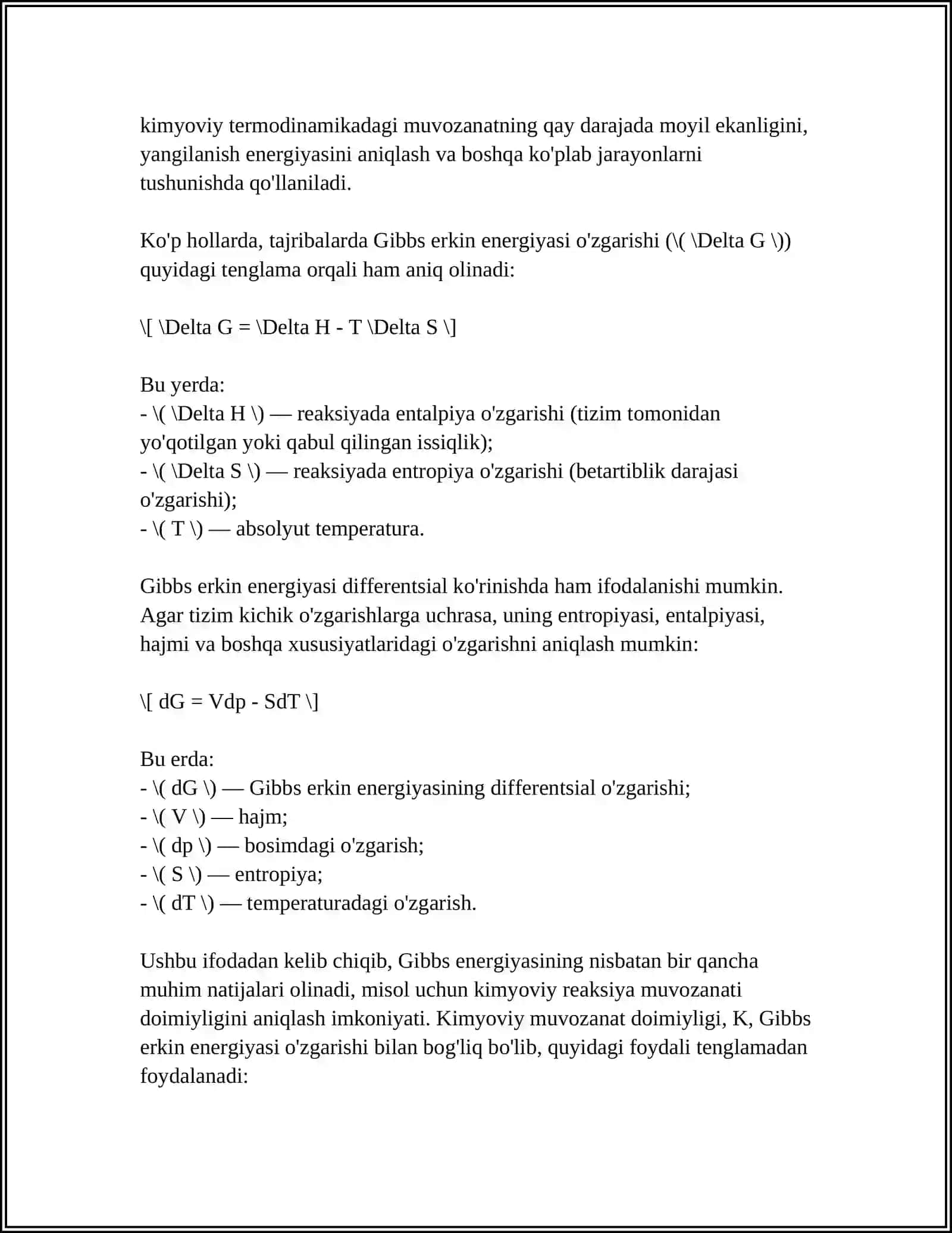 GIBBS ENERGIYASI TUSHUNCHASI 4