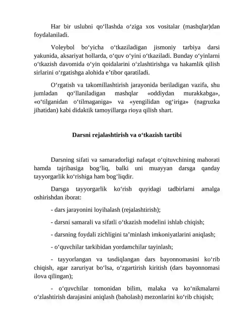 VOLEYBOL DARSINI TASHKIL QILISH VA O‘TKAZISH ASOSLARI 4