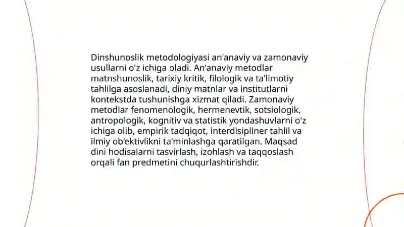 Dinshunoslik fanining predmeti, maqsadi va vazifalari 4