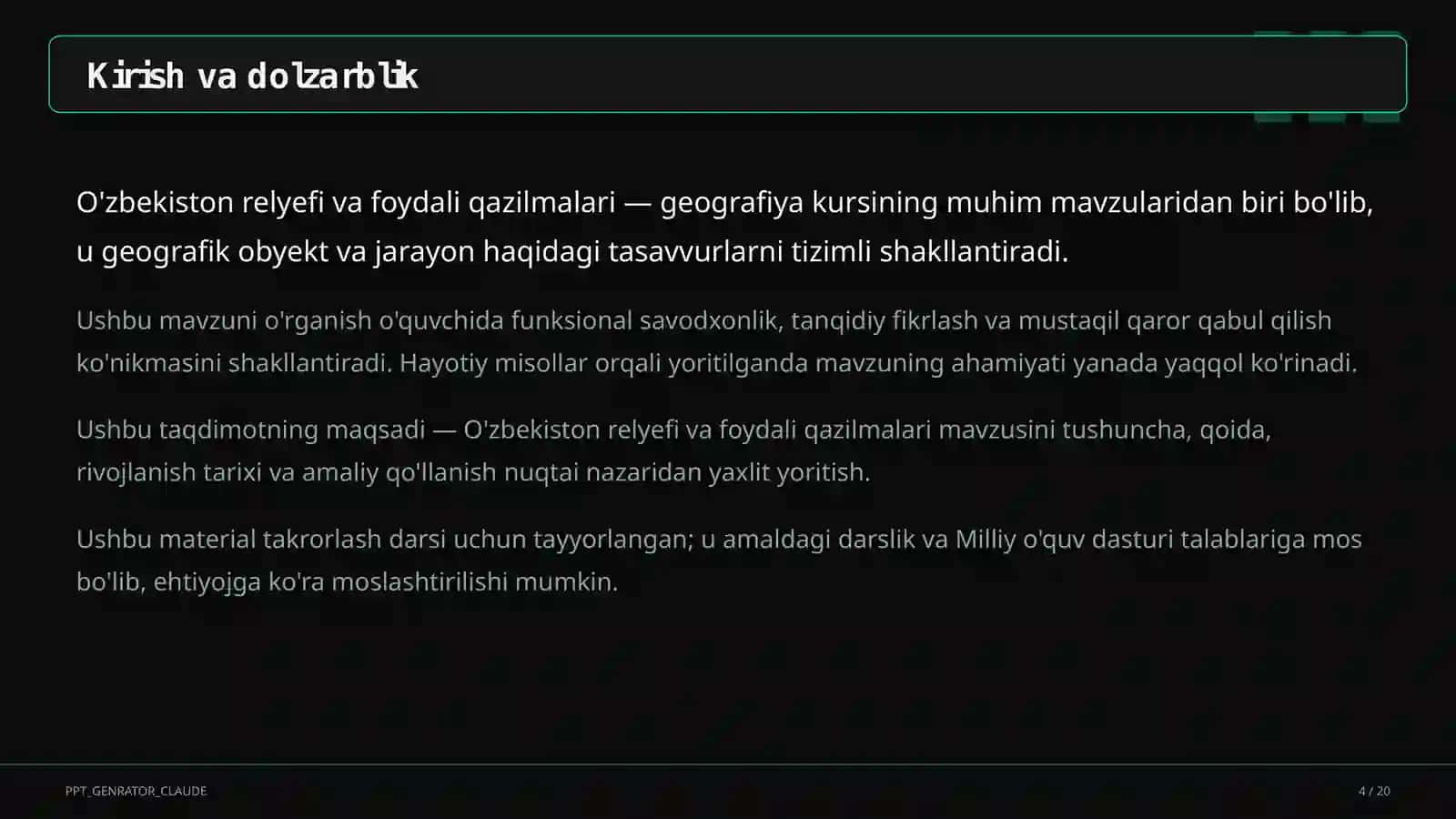 O'zbekiston relyefi va foydali qazilmalari (8-sinf) 4