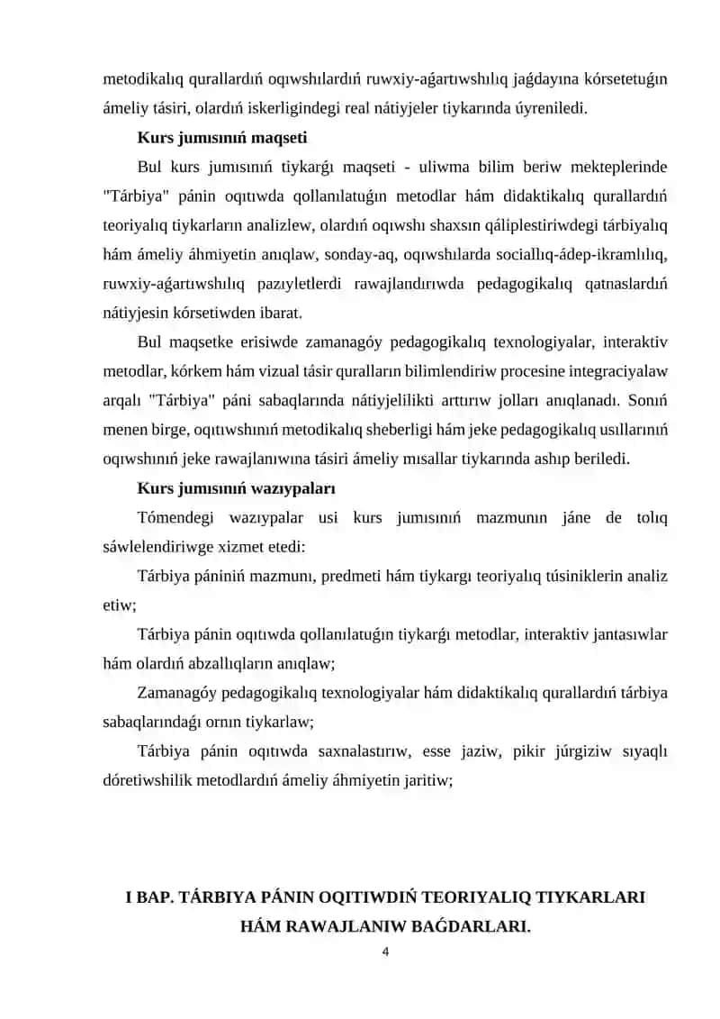 Tárbiya Pániniń Oqıtılıwı 4