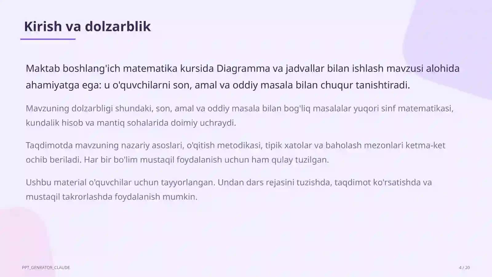 Diagramma va jadvallar bilan ishlash (4-sinf) 4