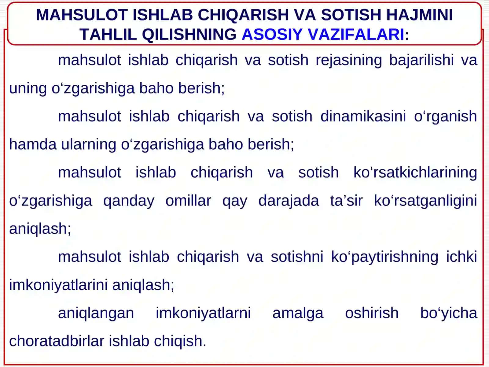 XOʻJALIK YURITUVCHI SUBYEKTLARNING MAHSULOT (ISH, XIZMATLAR) ISHLAB CHIQARISH VA SOTISH HAJMINI TAHLILI 4