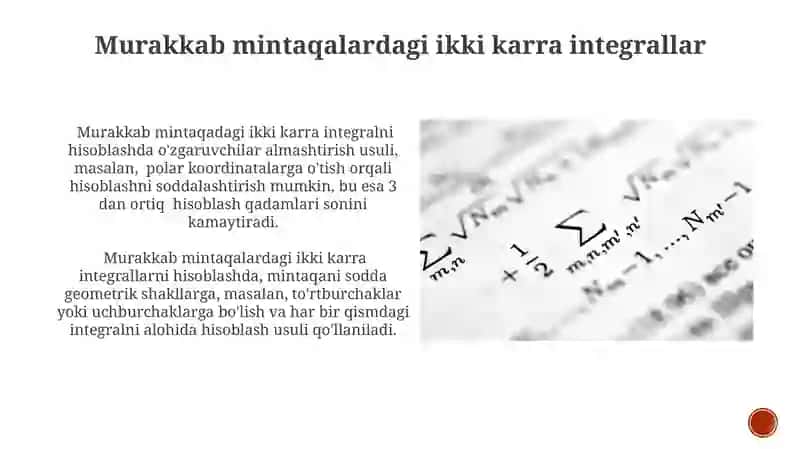 Ikki o'lchovli integralni hisoblash, giometrik va mexanik ma'nosi 4