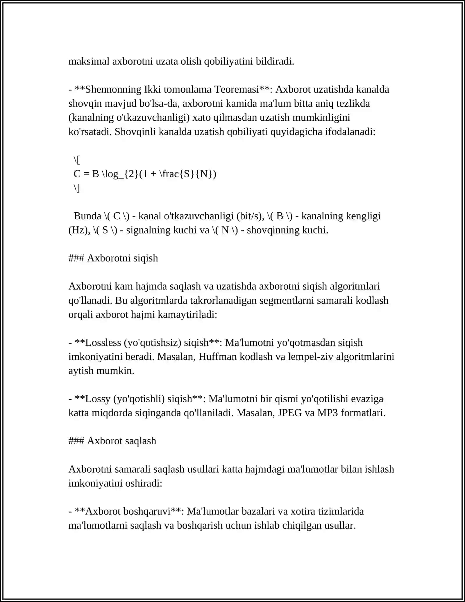 AXBOROT HAQIDA TUSHUNCHA.AXBOROTNING IFODALANISHI VA SIFAT KOʻRSATKICHLARI. AXBOROT TEXNOLOGIYALARI HAQIDA MA'LUMOT 4