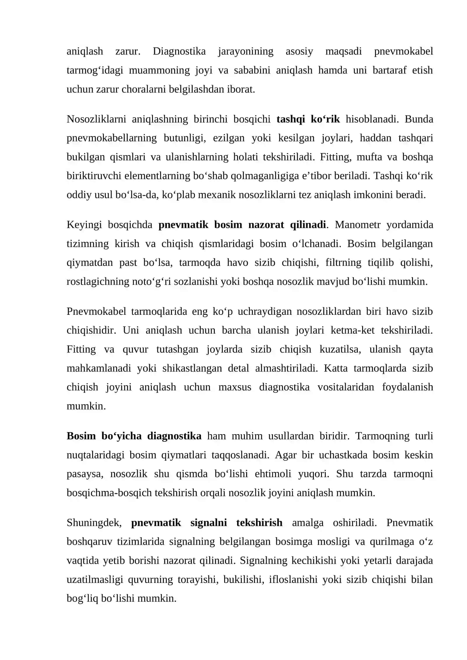 Pnevmokabel tarmoqlarida nosozliklarni aniqlash va bartaraf etish usullari mustaqil ish 4