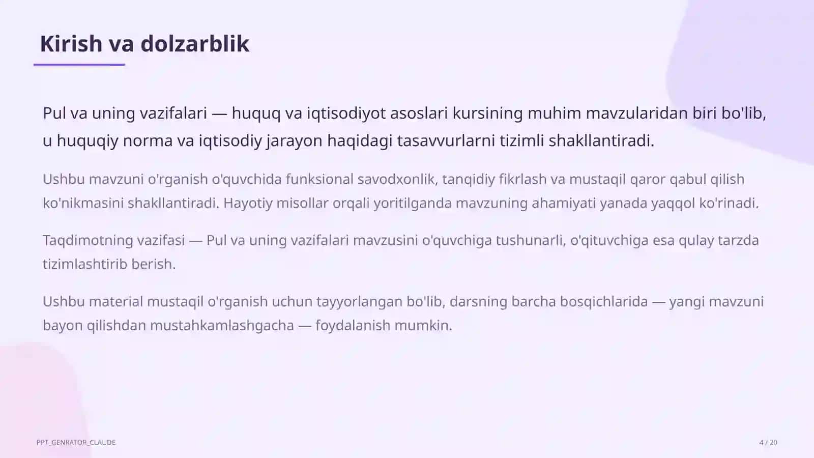 Pul va uning vazifalari (9-sinf) 4