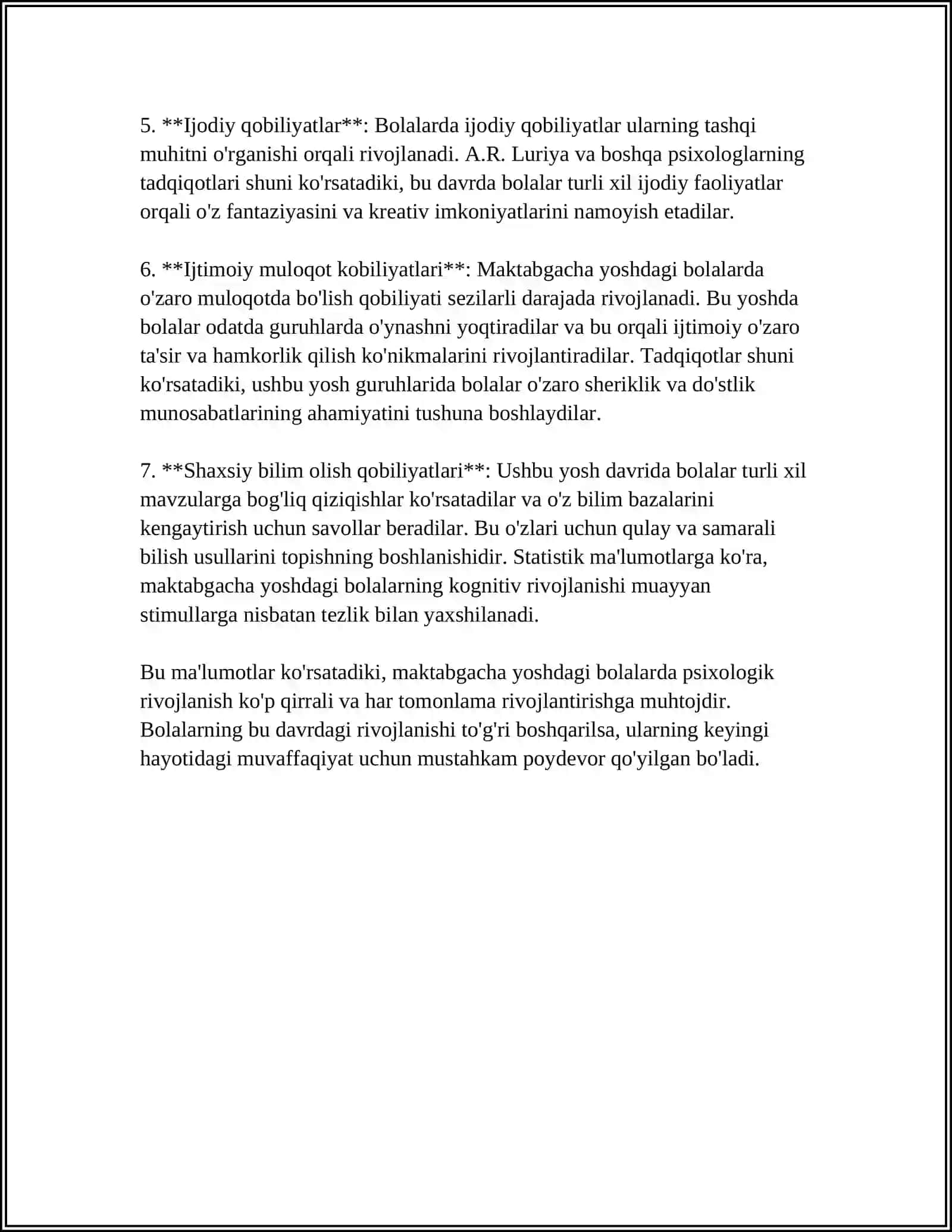 MAKTABGACHA YOSHDAGI BOLALARNING PSIXIK TARAQQIYOTI. MAKTABGACHA YOSHDAGI BOLALAR SHAXSINING SHAKLLANISHI 4