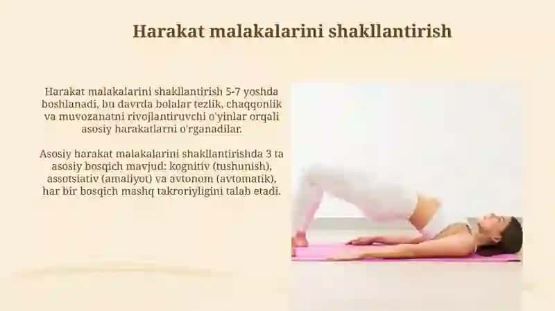 Gimnastika asoslari, Harakat ko'nikmalami shakllantirish va gimnastika mashqlar 4