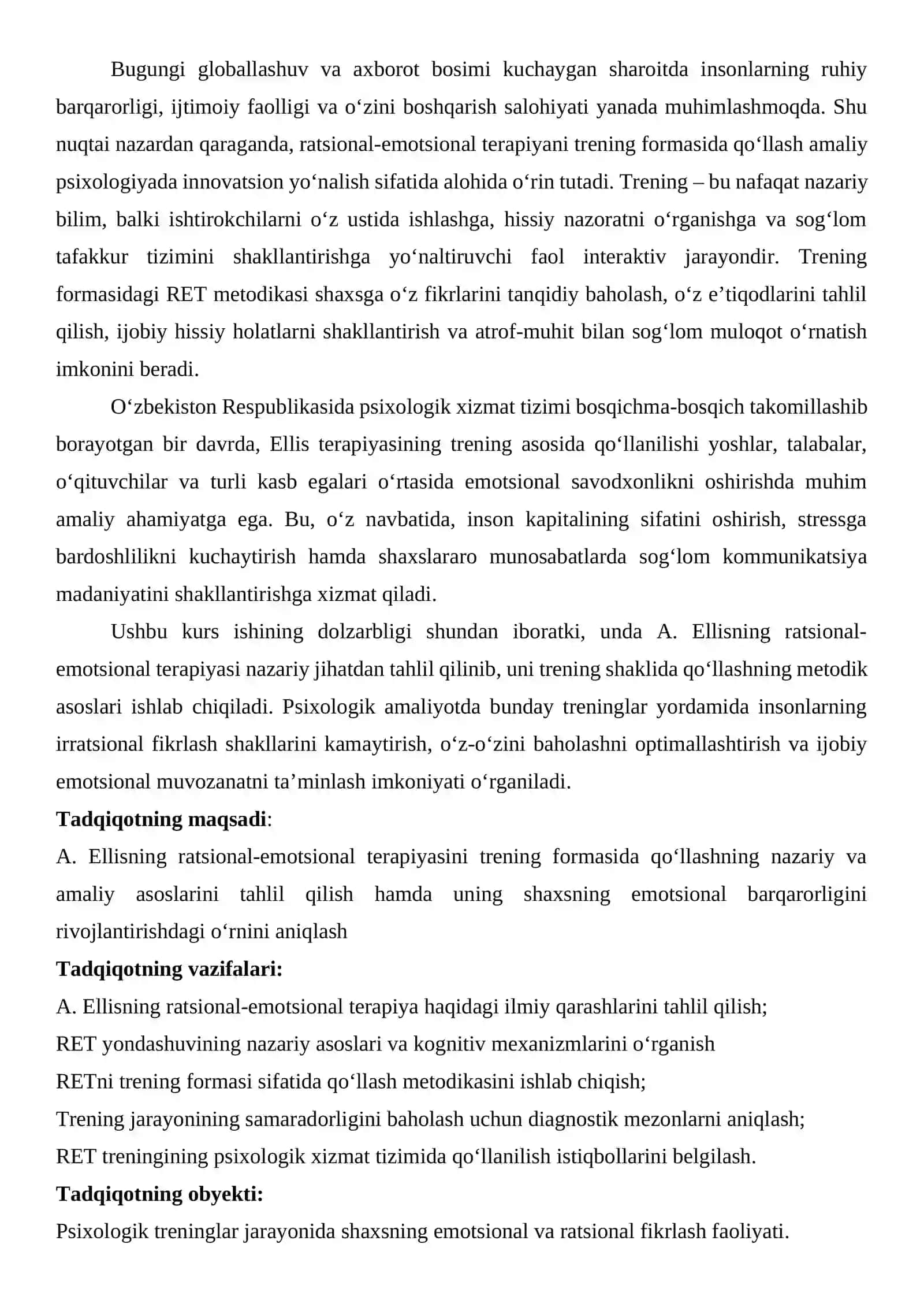 A. Ellisning trening formasidagi ratsional-emotsional terapiyasi 4