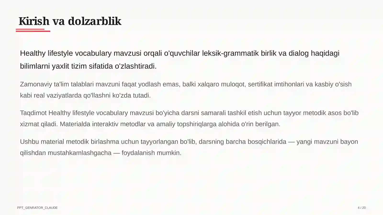 Healthy lifestyle vocabulary (7-sinf) 4