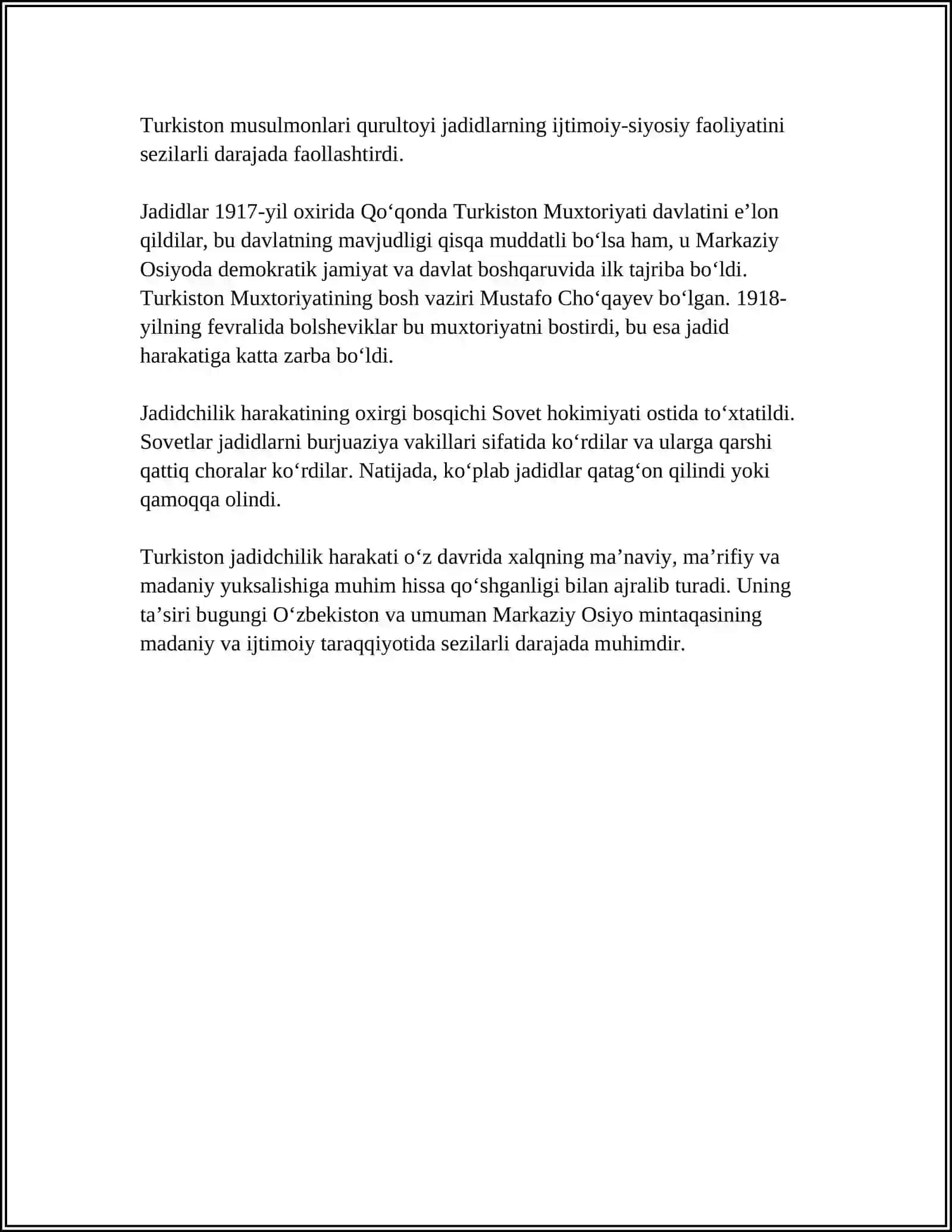TURKISTON JADIDCHILIK SIYOSIY PARTIYALARI DUNYOVIY-MA‘RIFIY DAVLAT HAQIDA (1917-1920) 4