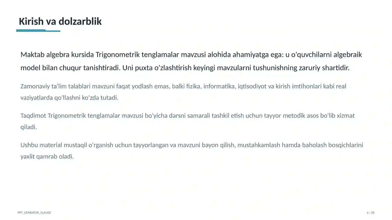 Trigonometrik tenglamalar (10-sinf) 4