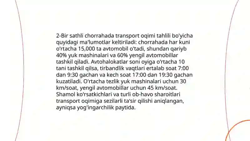 Bir sathli chorrahada ziddiyatni vujudga kelish sabablarini o'rganish 4