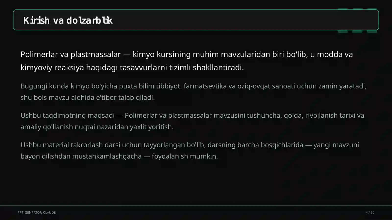 Polimerlar va plastmassalar (11-sinf) 4