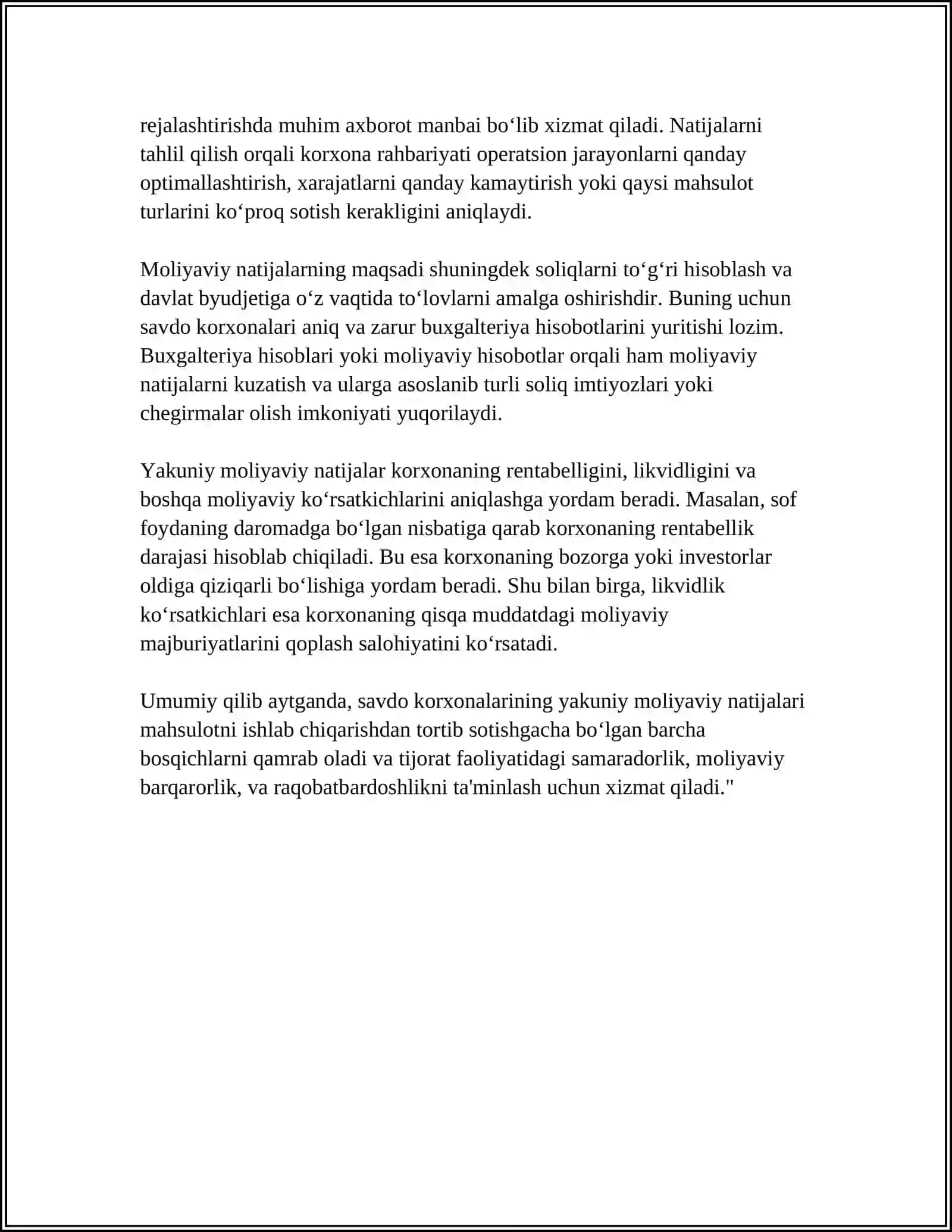 SAVDO KORXONALARIDA YAKUNIY MOLIYAVIY NATIJALAR HISOBI 4
