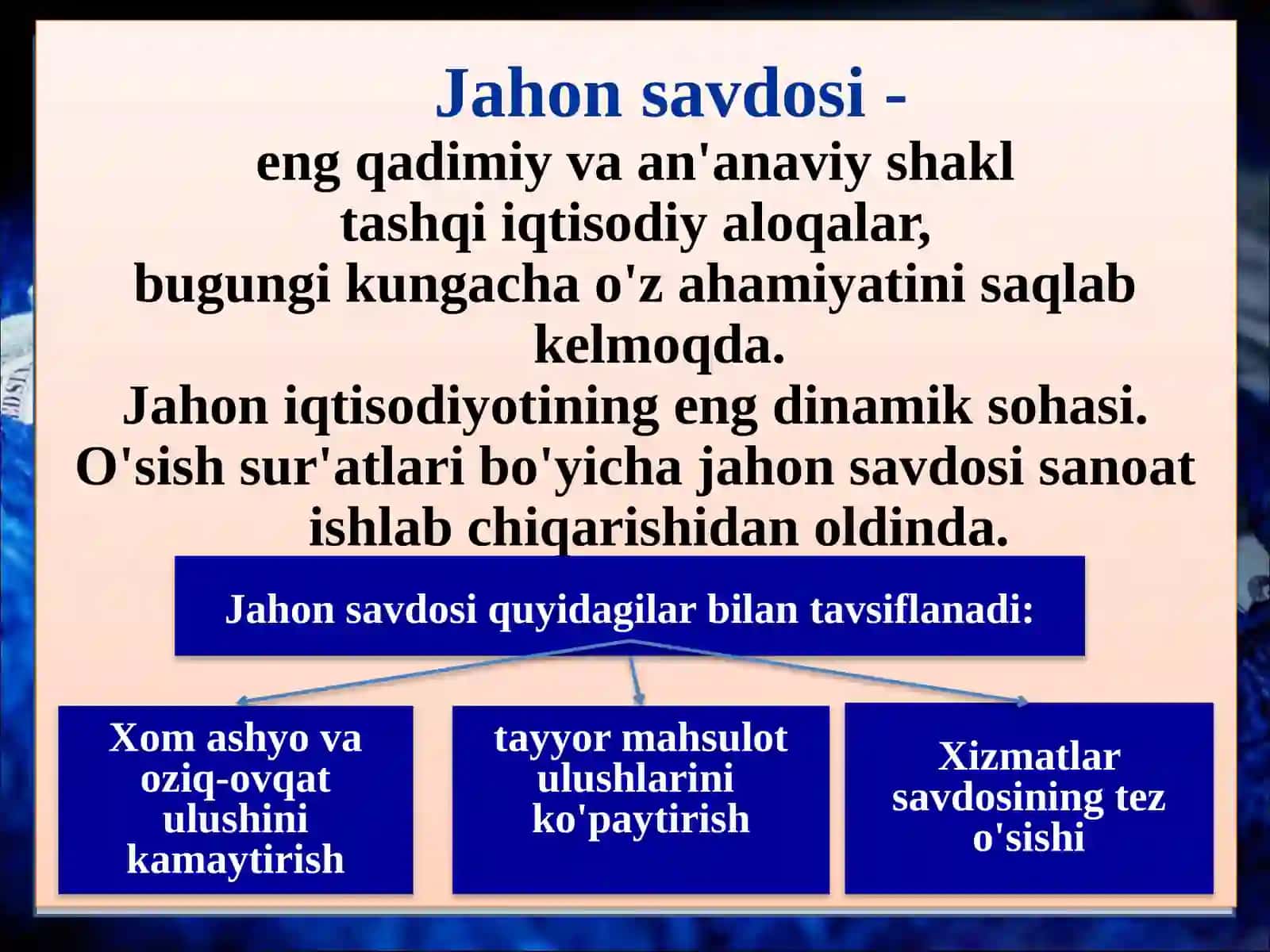 XALQARO(DUNYO BO'YICHA)IQTISODIYALOQALAR 4