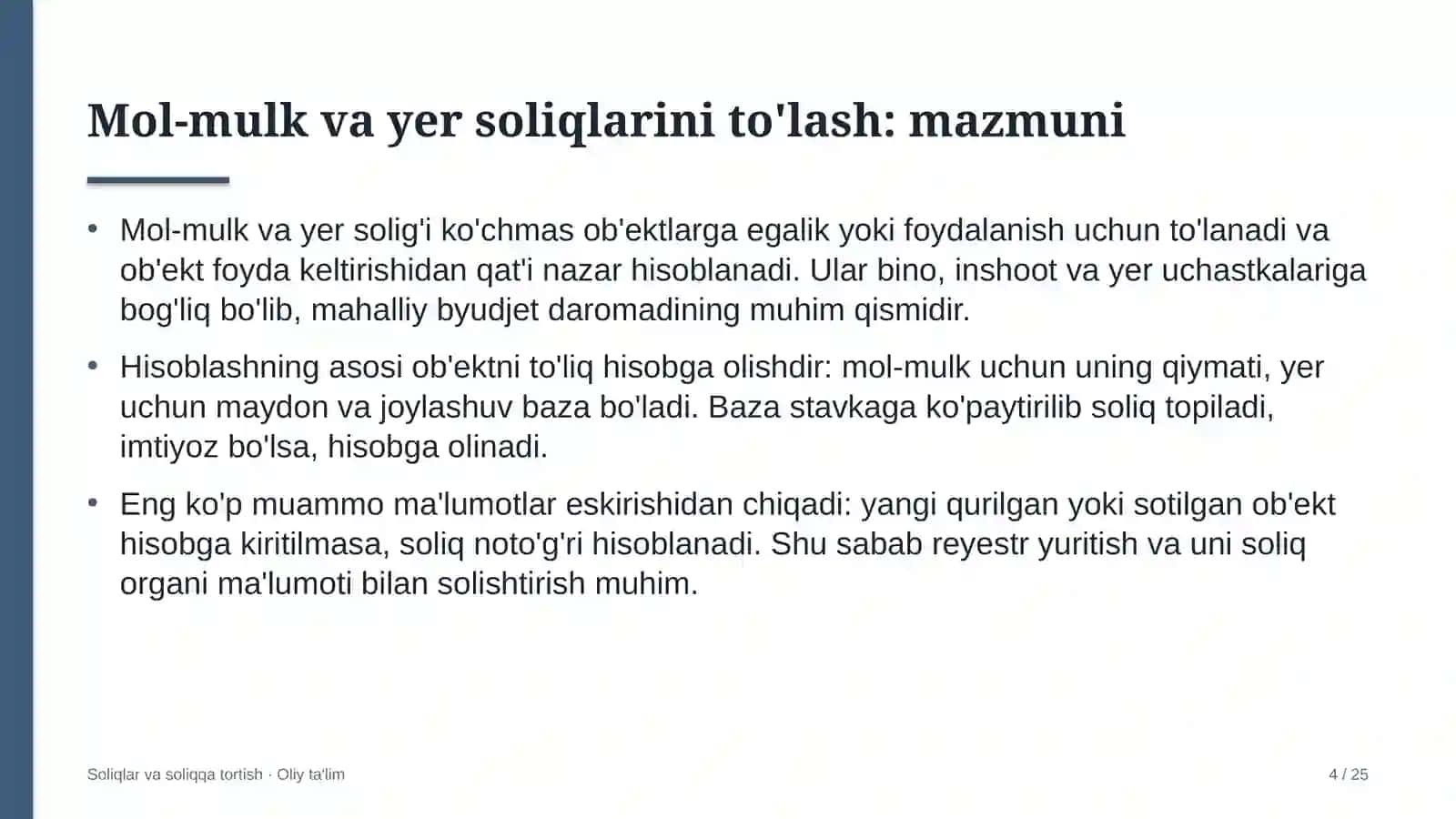 bioenergetikada mol mulk va yer soliqlarini to'lash 6674 4