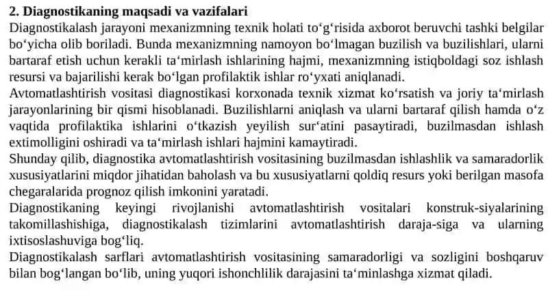 SANOAT KORXONALARIDA DIAGNOSTIKA ASOSLARI TO‘G‘RISIDA UMUMIY MA‘LUMOT 4