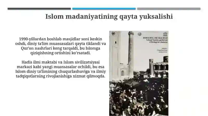 Mustaqillik yillarida Oʻzbekistondagi maʼnaviy va madaniy taraqqiyot 4