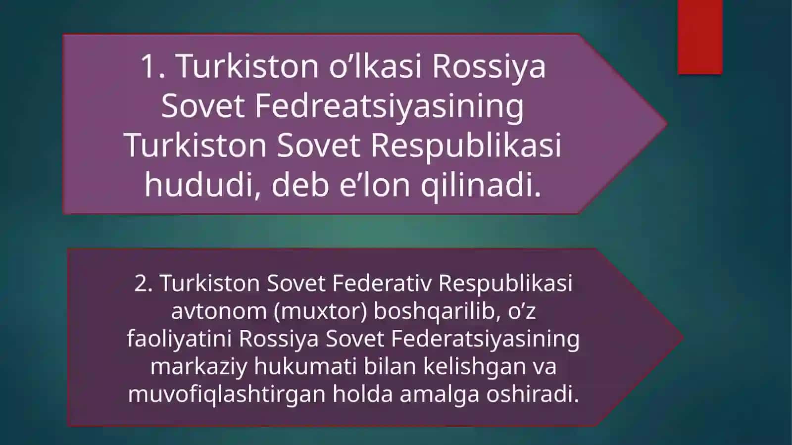Turkistonda sovet boshqaruv tizimining mustahkamlanishi, ijtimoiy- iqtisodiy sohadagi o‘zgarishlar 4