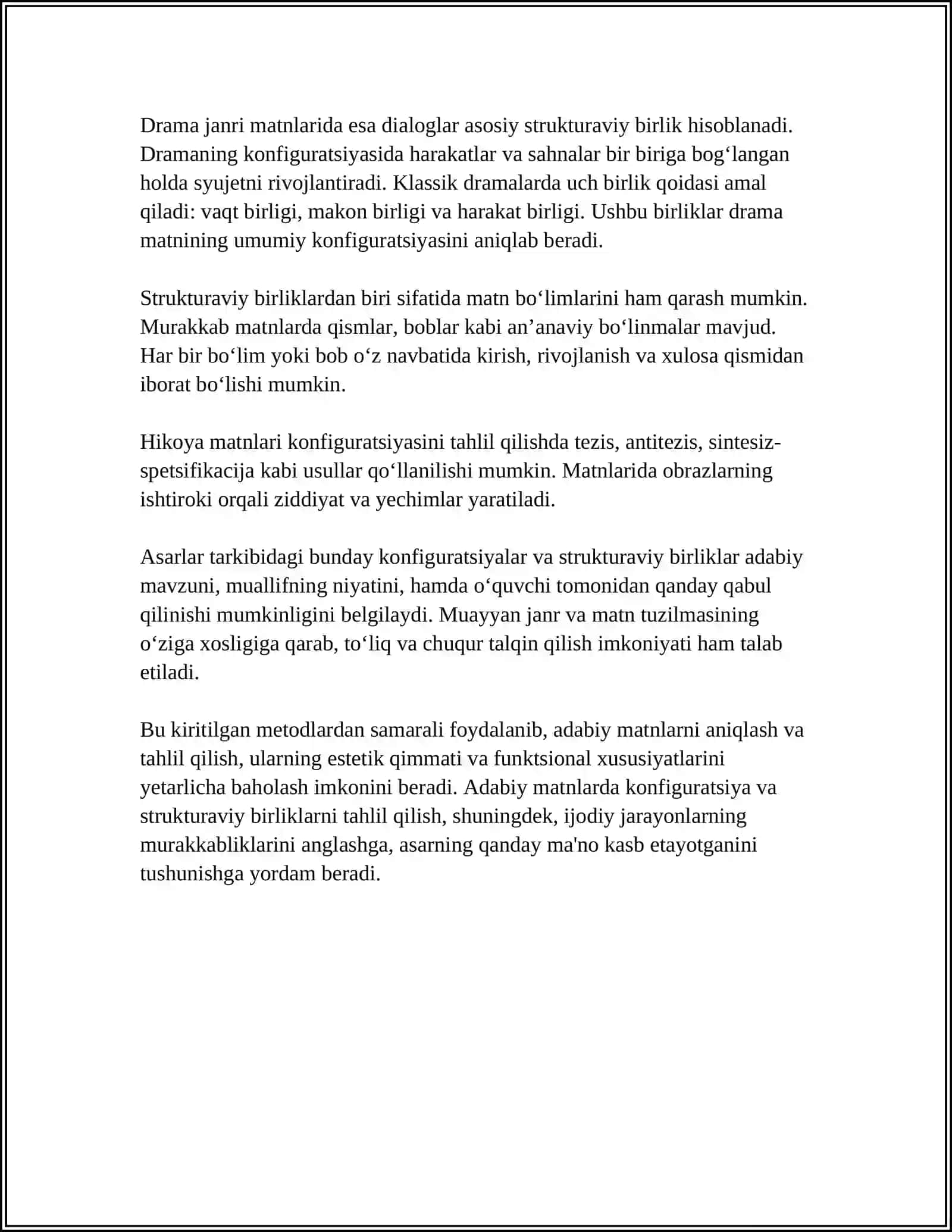 MATNNI TASHKIL ETUVCHI BIRLIKLARNI TAHLIL QILGAN HOLDA REFERAT YOZISH 4