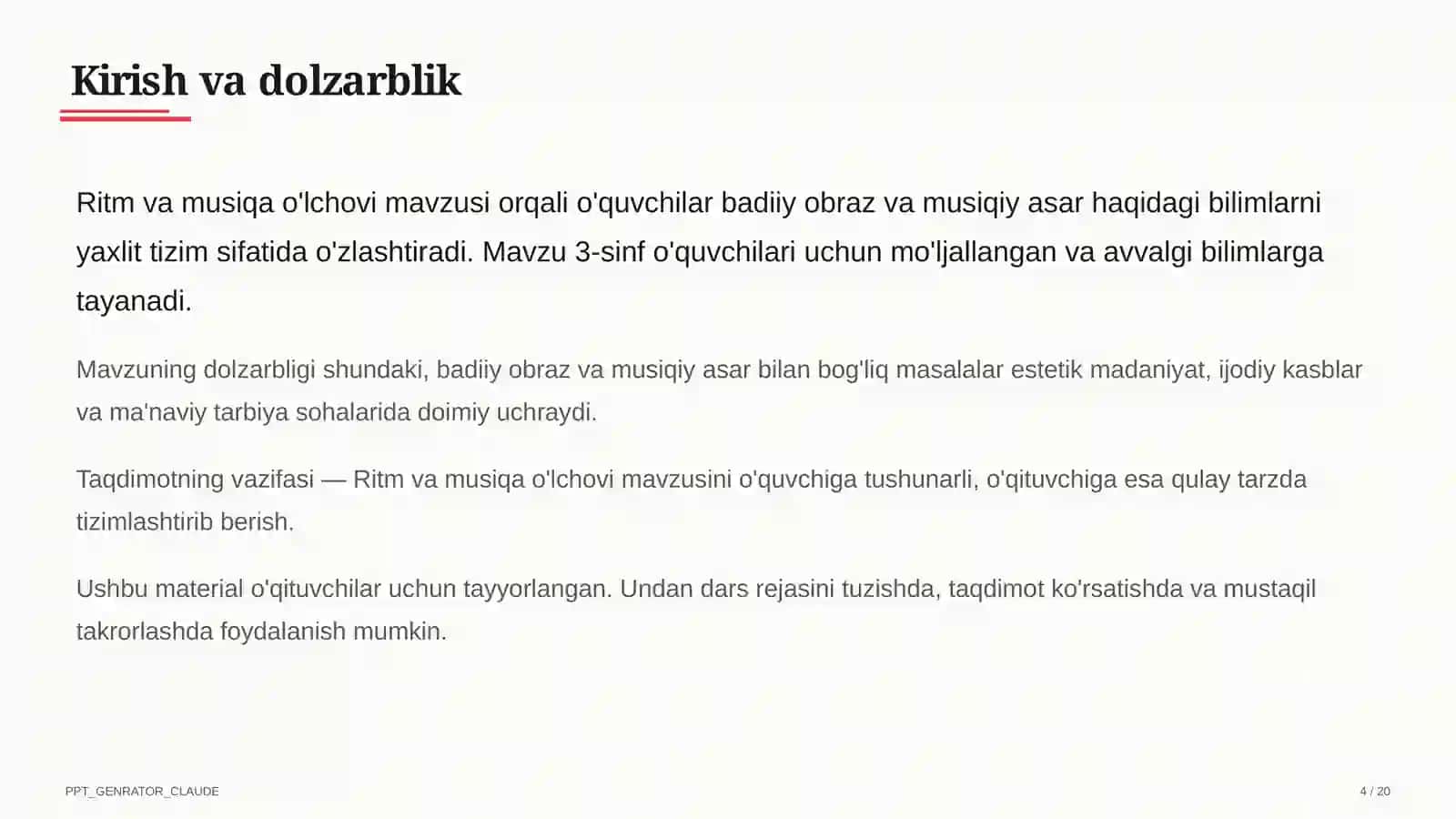 Ritm va musiqa o'lchovi (3-sinf) 4