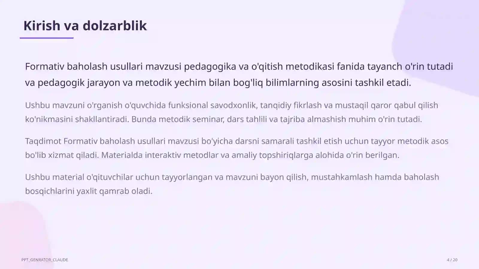Formativ baholash usullari 4