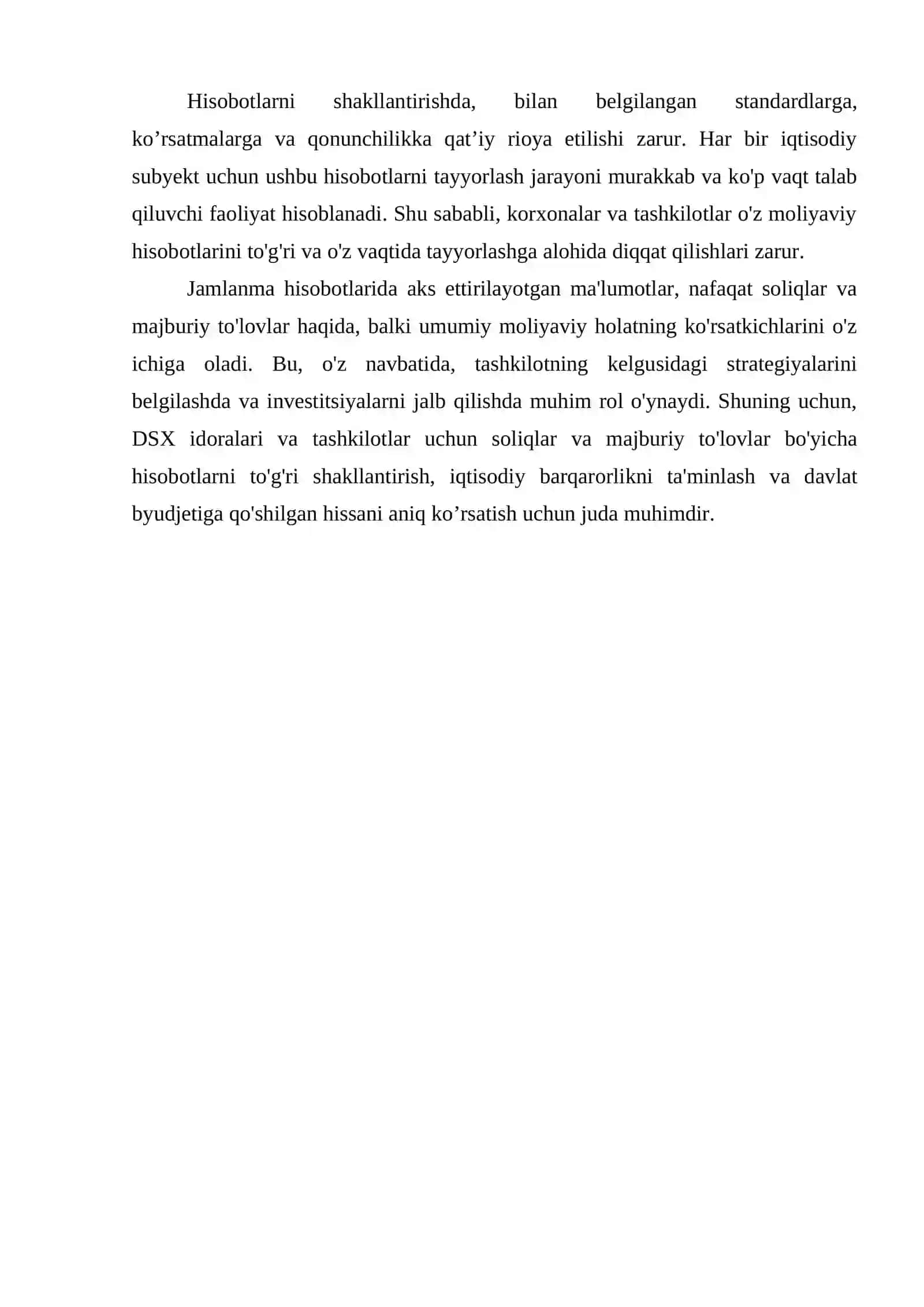 DSX IDORALARIDA TO’LANGAN SOLIQLAR VA MAJBURIY TO’LOVLAR BO’YICHA YIGILADIGAN JAMLANMA HISOBOTLAR VA ULARNI SHAKLLANTIRISH TARTIBI 4